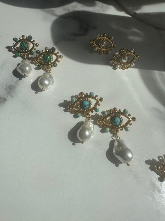 Evil Eye Pearl Earrings