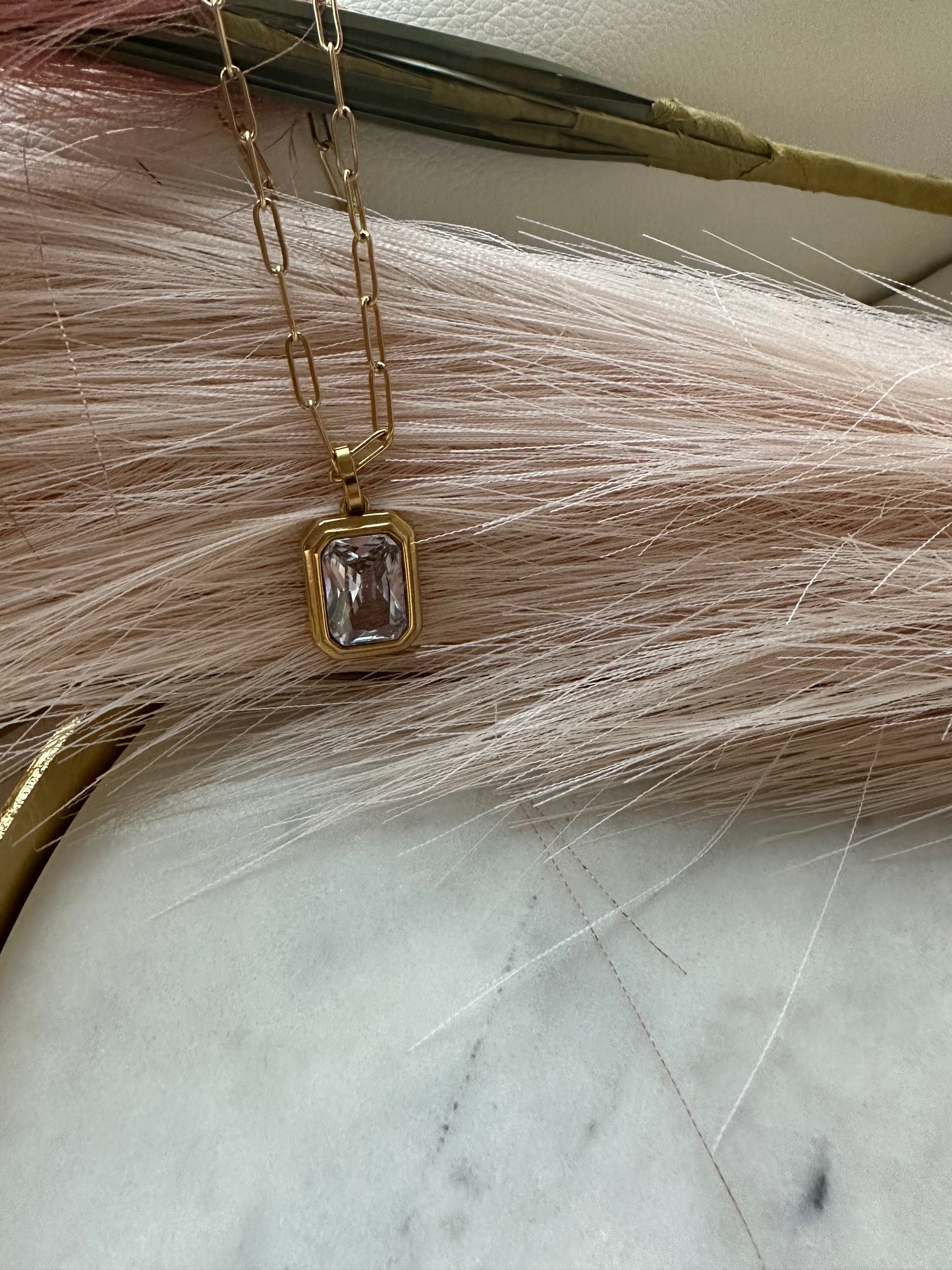 Large Emerald Cut Crystal Pendant