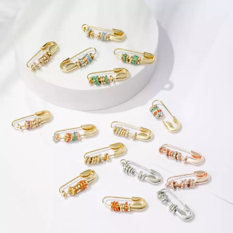 Beaded Safety Pin - Gold/Multi