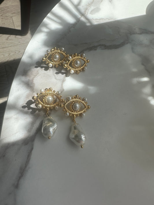 Evil Eye Pearl Earrings