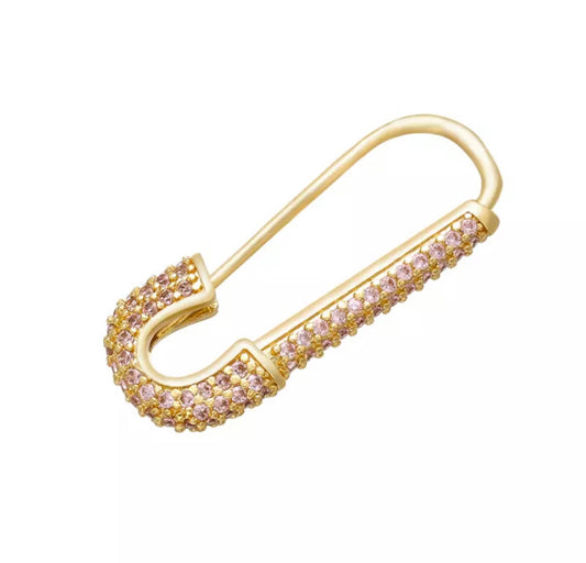 Crystal Safety Pin - Gold/Pink