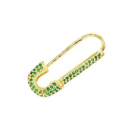 Crystal Safety Pin - Gold/Green