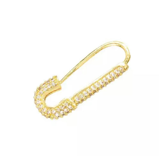 Crystal Safety Pin - Gold/Clear