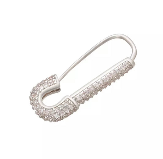 Crystal Safety Pin - Silver/Clear